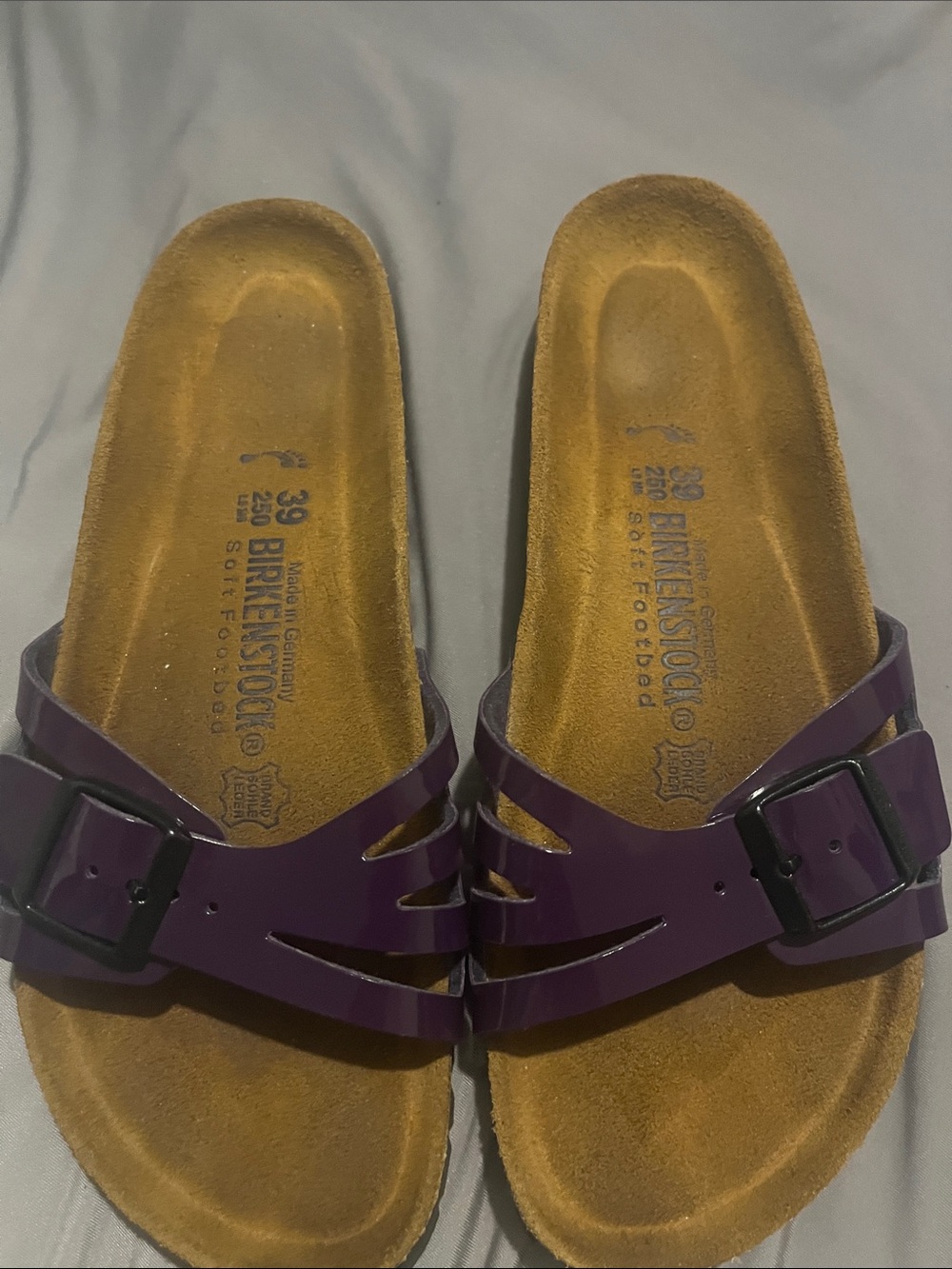 Birkenstock Patent Leather Slide Sandals - Purple